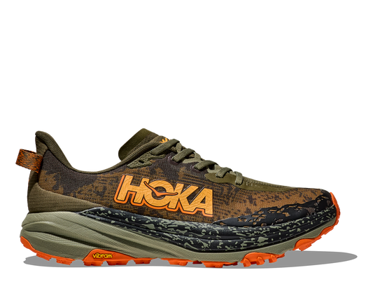 Hoka M Speedgoat 6 Wide - En terräng sko med god dämpning och utmärkt grep.  Grön ochh Orange färg.