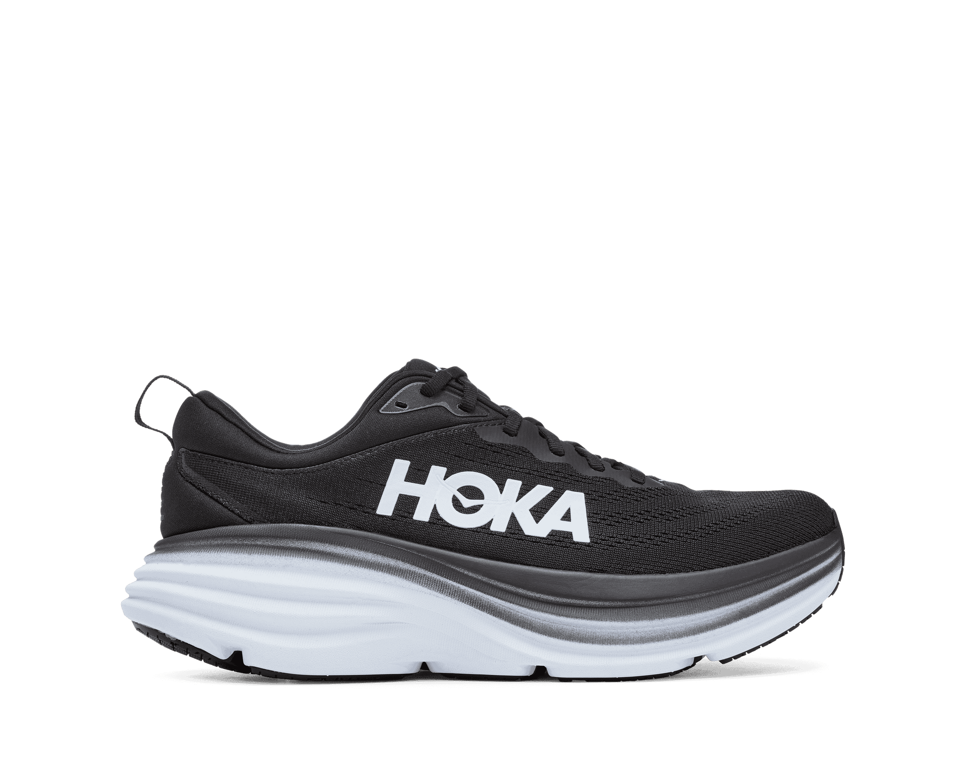 Hoka Bondi 8 modell herr. Stilren svart & vit färg. Hos Hoka specialisterna i Sverige.