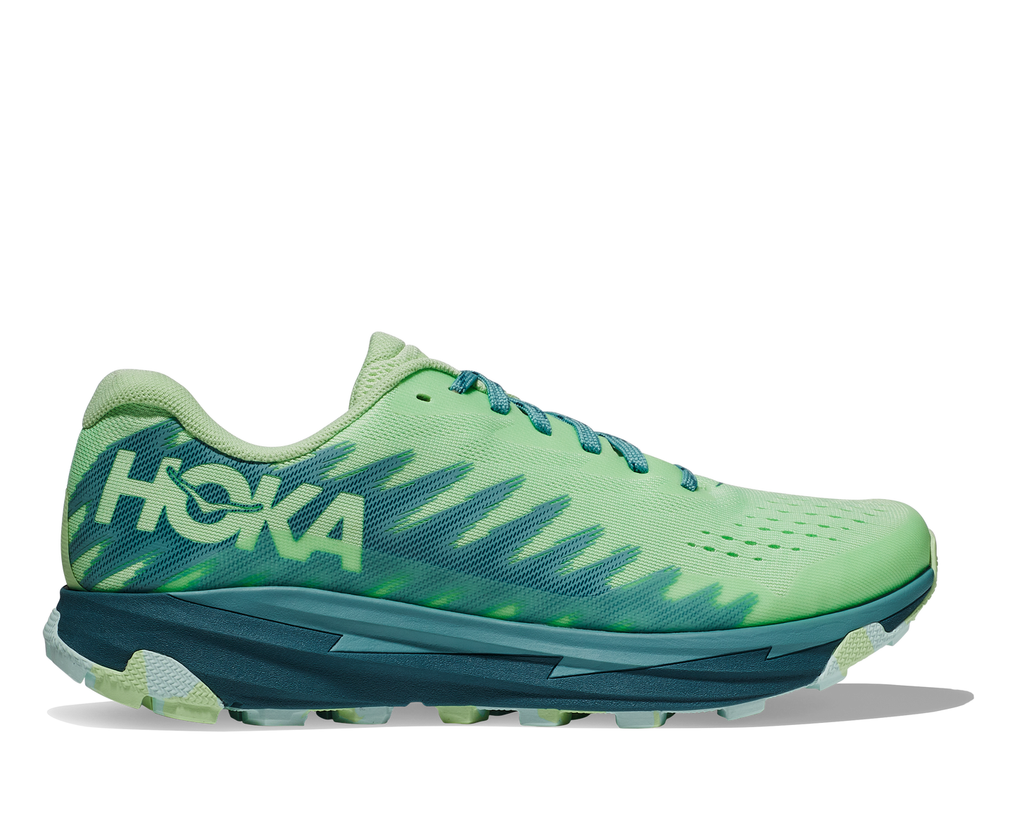 Hoka Torrent 3, modell dam. Grön trailsko i fräcka skiftande nyanser. Hos Hoka specialisterna i Sverige.